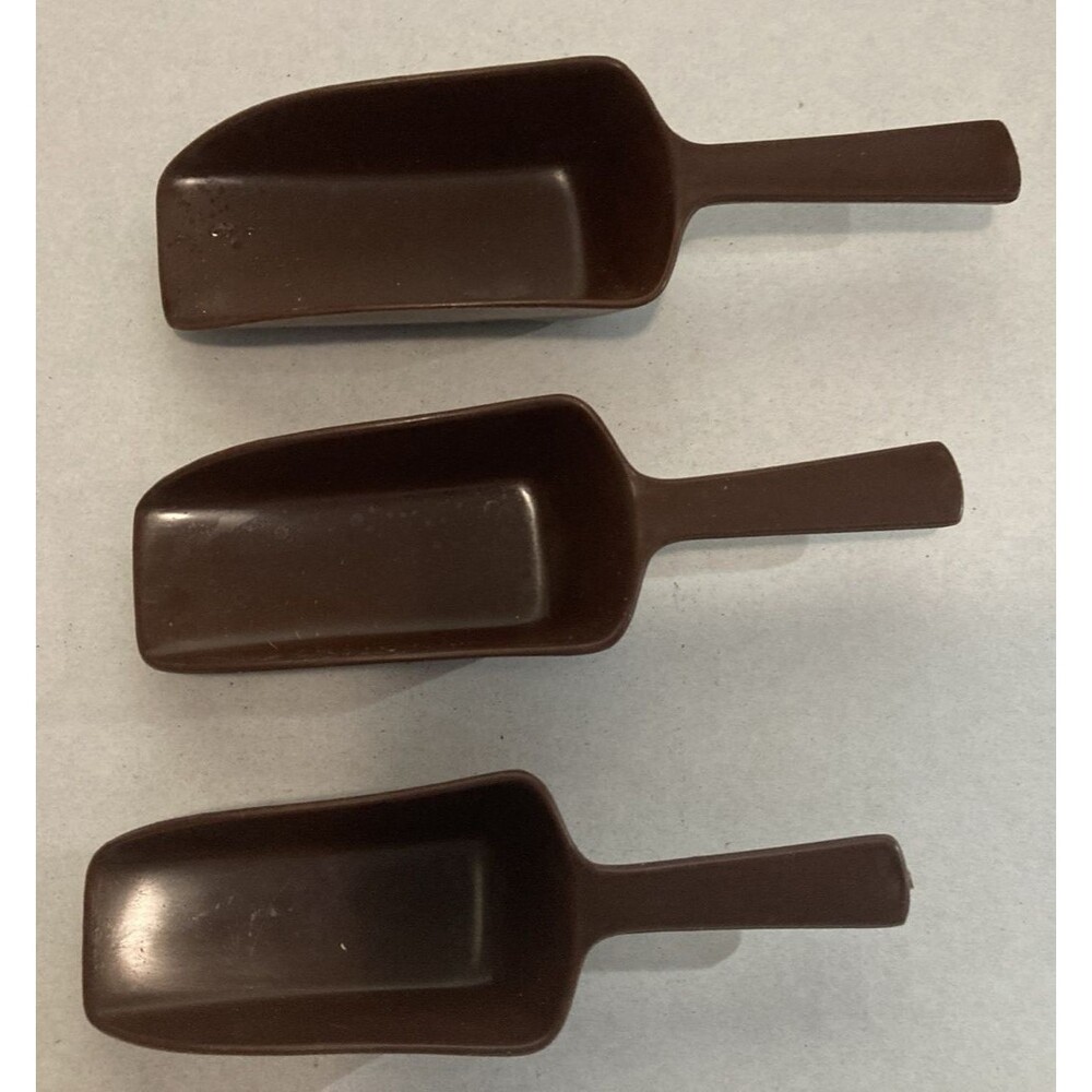 Nesting Small Plastic Canister Handled Scoops Brown Kitchen Helper VTG 1970's